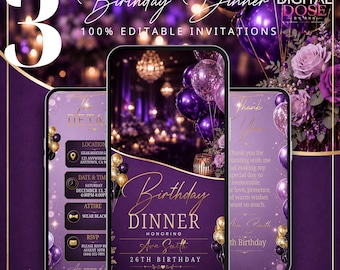 Purple Birthday Invitation, Elegant Phone Invite, Adult Celebration Template | Digital Invite