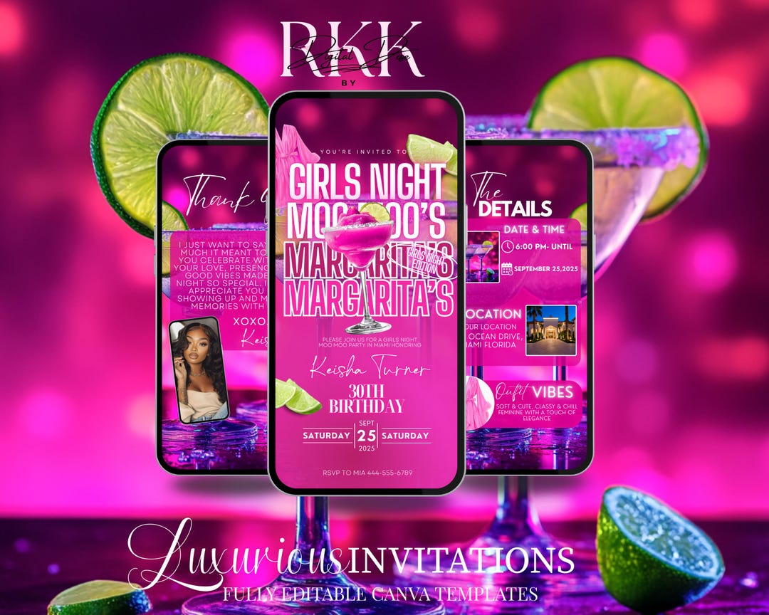 Editable Girls Night Out Margarita Invitation Digital Birthday Flyer ...