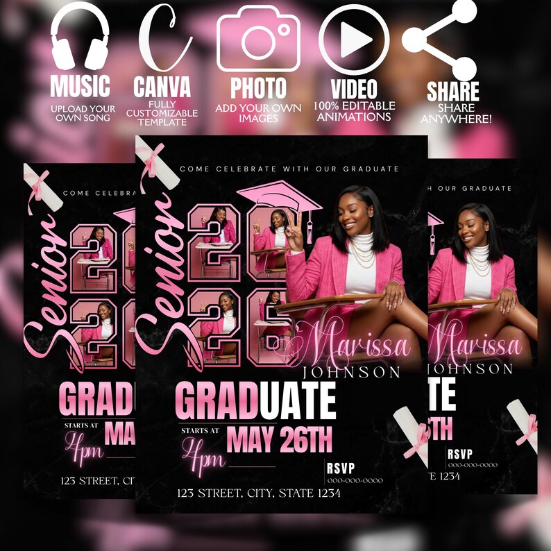 Class of 2026 Graduation Invitation Template, Senior Valedictorian ...