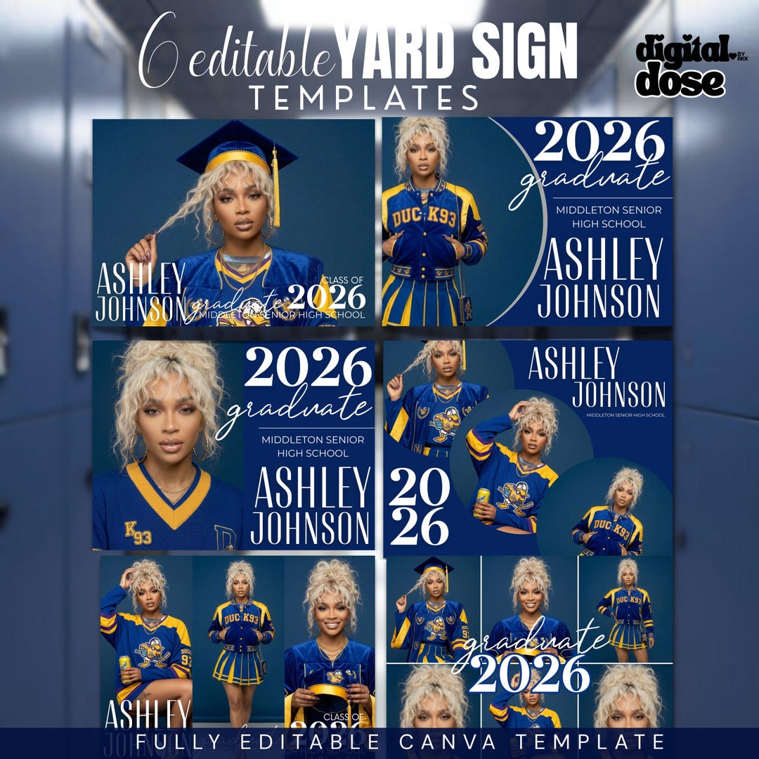Graduation Yard Sign Template Editable Blue Senior Poster Canva Class