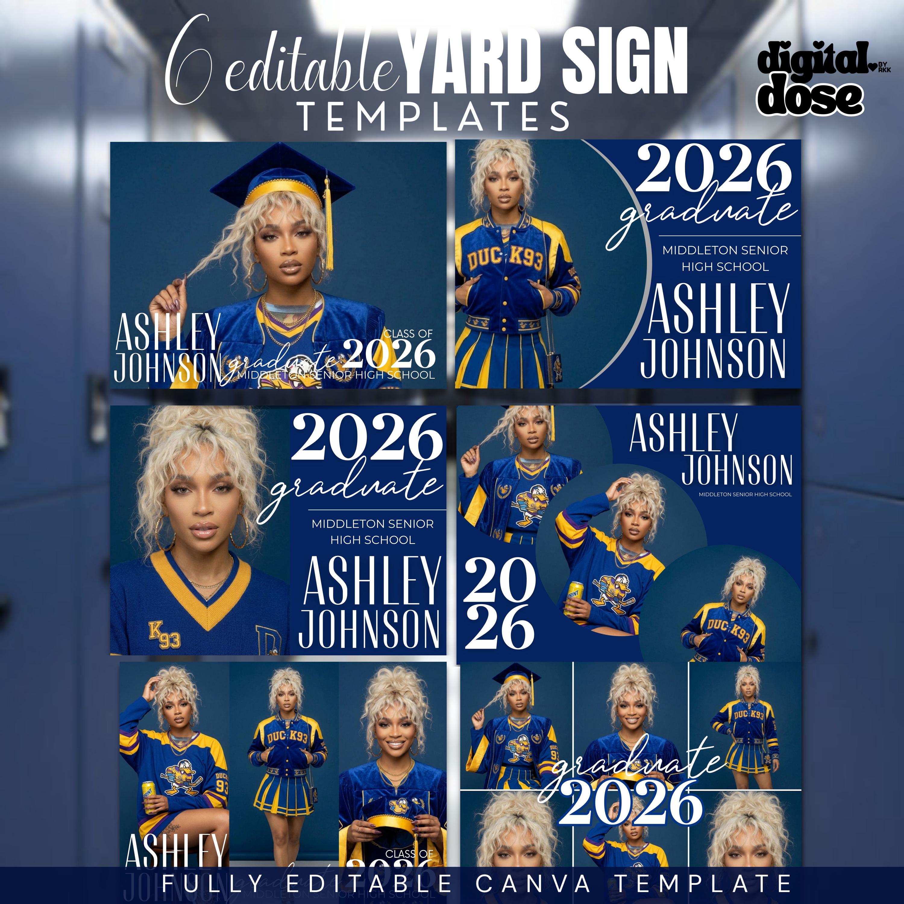 Graduation Yard Sign Template Editable Blue Senior Poster Canva Class ...