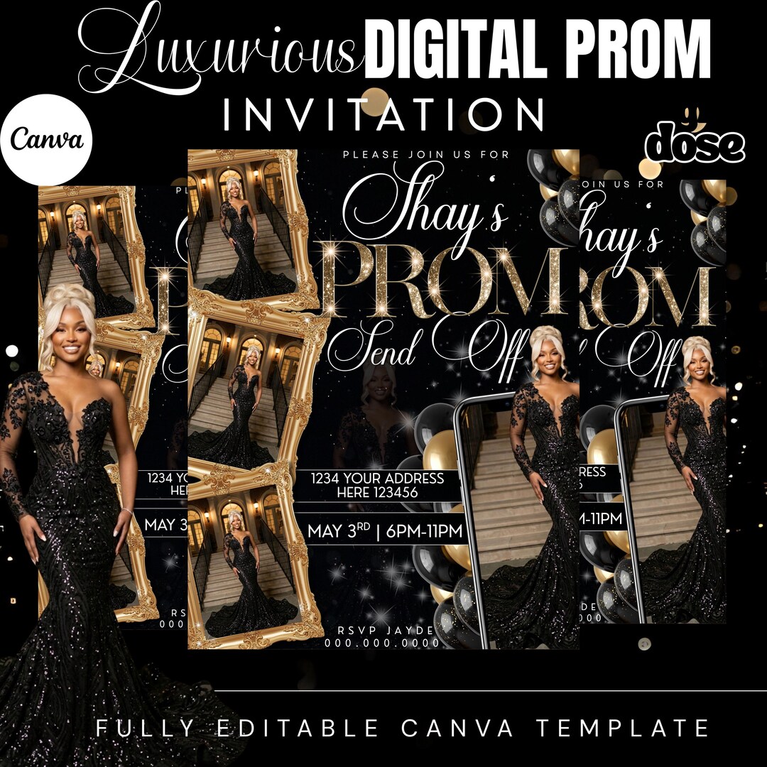 Prom Send off Digital Invitation Canva Template Editable Luxury Flyer ...