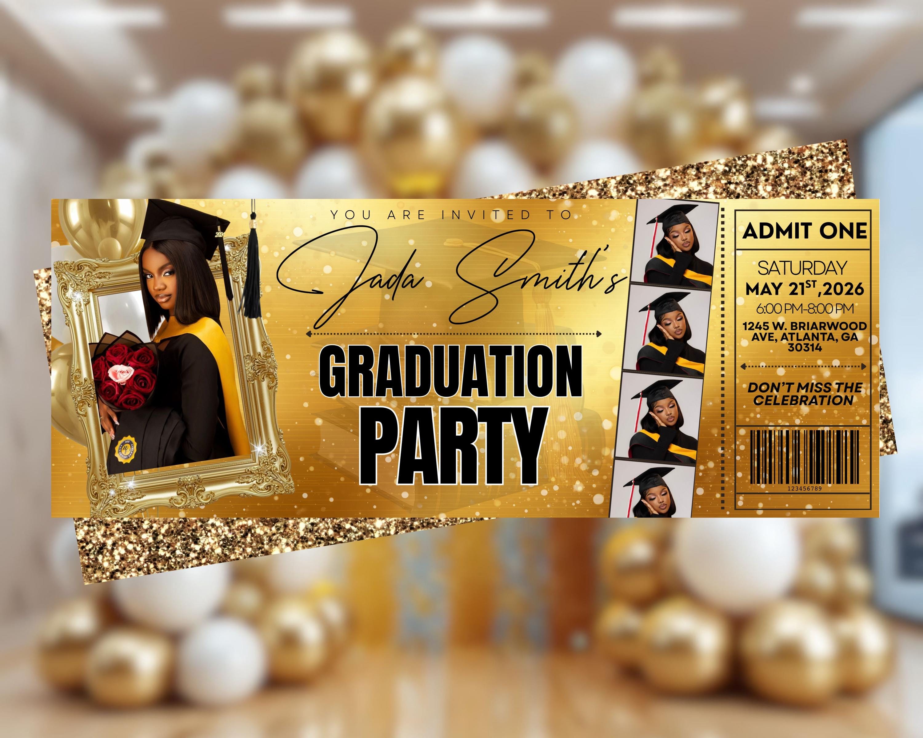 Graduation Ticket Request Luxury Graduation Ticket Invitation Template Editable Canva Gold Party ...