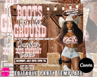 Trail Ride Party Invite: Rustic Cowgirl Design - Editable Canva Template