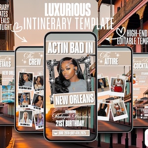 New Orleans Birthday Trip Itinerary Template: Glam Girls Weekend (Canva Editable Digital Download)