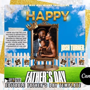 Father&#39;s Day Flyer Template: Editable Gold Frame Design (Canva, Instant Download