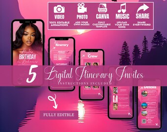 Tropical Girls Trip Itinerary: Editable Canva Invite & Vacation Weekend Template