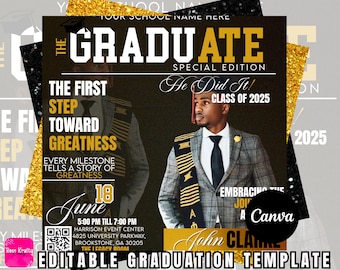 Black & Gold Graduation Party Flyer: Class of 2025 Canva Template