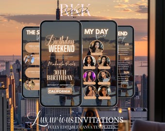 Birthday Itinerary Invitation: Glam Girls Trip Canva Template Digital Download
