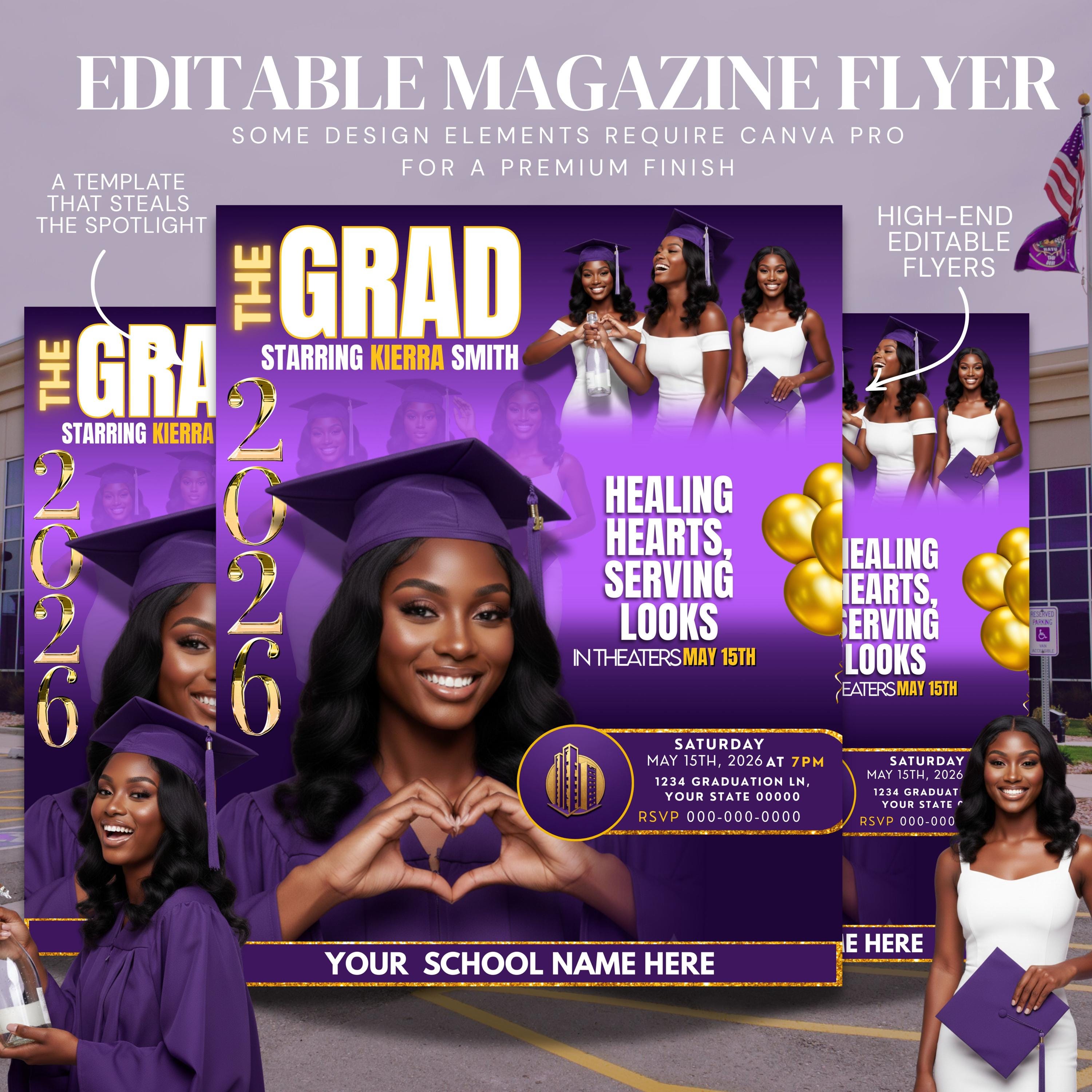 Grad Week Flyer Editable Graduation Magazine Flyer, Digital Download Invite, Canva ...