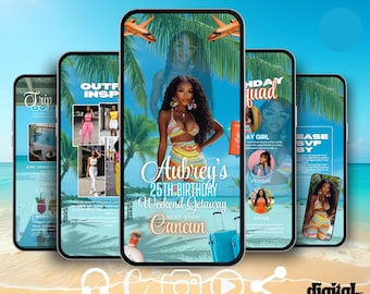 Editable Birthday Trip Itinerary Invitation Canva Template with Music Option
