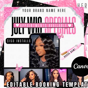 Editable Wig Install Flyer: Pink Glam Hair Stylist Marketing (Canva Template)