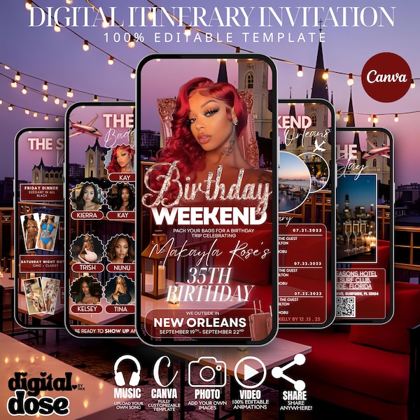 New Orleans Birthday Trip Digital Itinerary Invitation