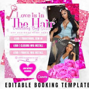 Valentine’s Hair Sale Flyer - Editable Booking Template for Hair Stylists