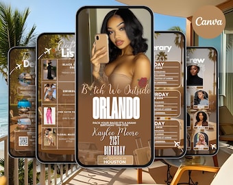 Plantilla de itinerario digital para viajes de chicas, planificador de fin de semana de cumpleaños en Orlando