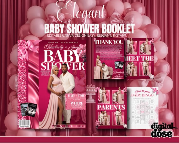 Pink Baby Shower Magazine Template | Canva Editable Booklet (Digital Download)