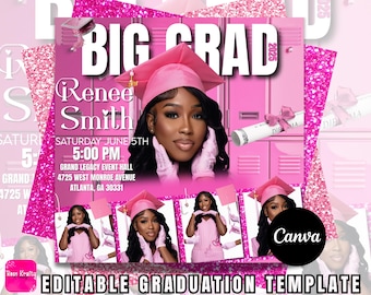 Pink Glam Graduation Flyer Template | Class of 2025 (Canva, Instant Download)