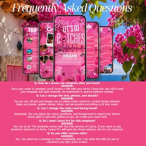 The image is a collage of four images, each with a different background and text. The collage is set against a pink background and features a tropical beach scene with palm trees and a clear blue sky.