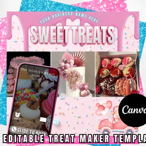 Bearbeitbare Süße Leckereien Flyer Vorlage | Rosa Sprenkel Dessert Menü | Canva Vorlage für Leckerli-Hersteller & Bäcker | Kein Pro nötig