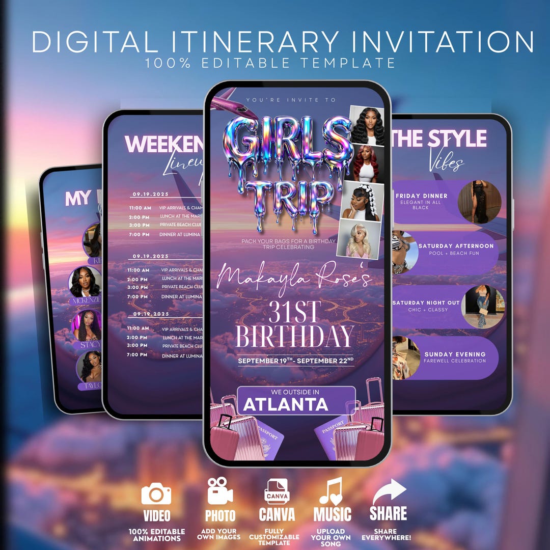 Atlanta Birthday Trip Itinerary Template, Editable Travel Invite Canva ...