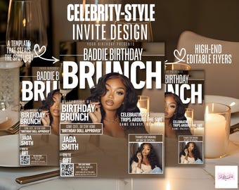 Glam Birthday Brunch Invitation: Editable Canva Flyer (Digital Download