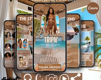 Tulum Geburtstag Reise Reiseplan Einladung Bearbeitbare Telefon Vorlage