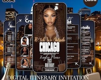 Birthday Weekend Travel Itinerary, Chicago Girls Trip Canva Template