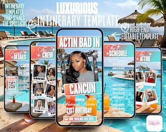 Actin Bad in Cancun Editable Birthday Trip Itinerary Template | 21st Birthday Travel Invite | Editable Canva Template for Girls Trip