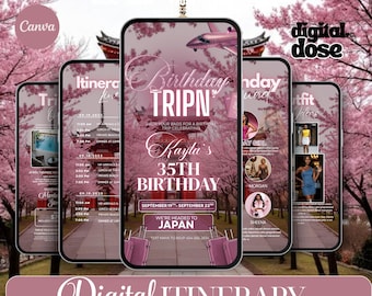 Rosa Canva-mall för födelsedagsresa till Japan, reseinbjudan