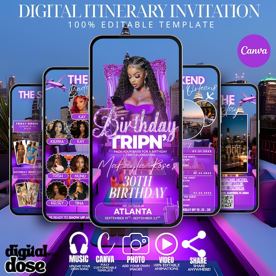 Atlanta Birthday Trip Digital Weekend Itinerary Invitation Template