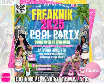 Freaknik Party Flyer, Freaknik Party Invite, Nightclub Flyer, Pool Mansion Party, Summer Party Flyer, Splash Alt, Canva Editable Template