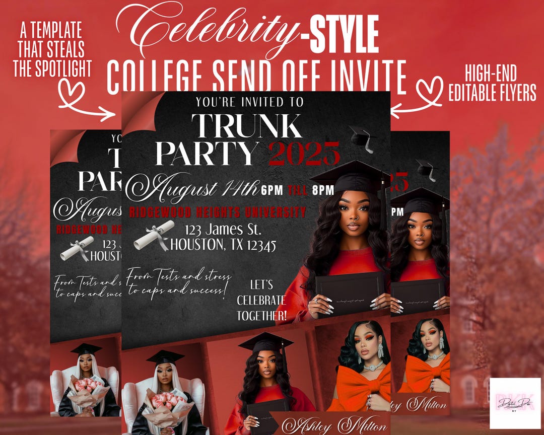 Red & Black Graduation Party Invitation Black Girl Grad, Editable