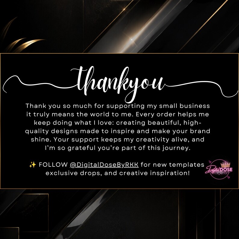 a message expressing gratitude to someone for supporting a small business, with a focus on the importance of every order in keeping the business creative and thriving.