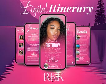 Charlotte Birthday Itinerary Invite: Editable Canva Template Digital Girls Trip Planner (25th Weekend)