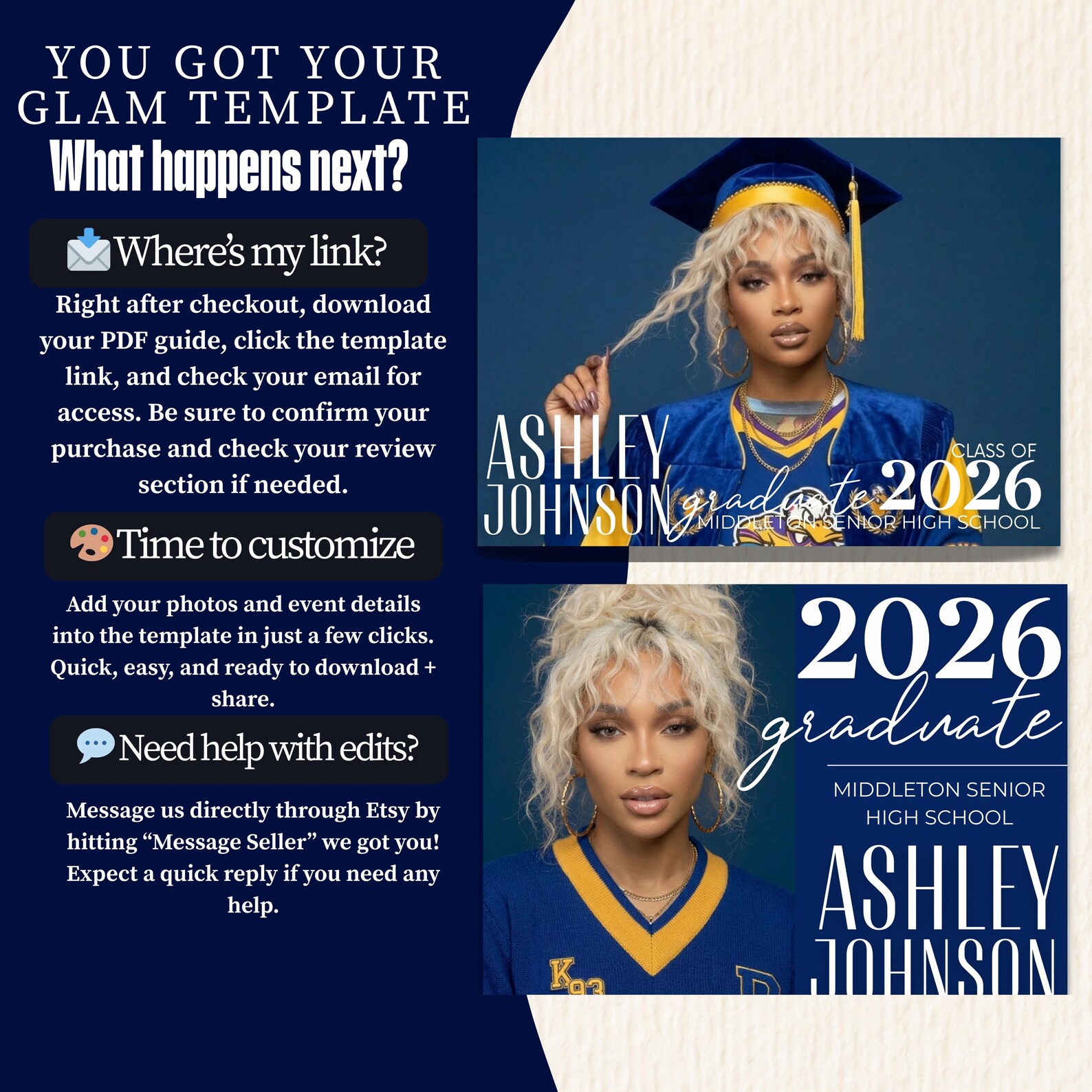 Graduation Yard Sign Template Editable Blue Senior Poster Canva Class ...