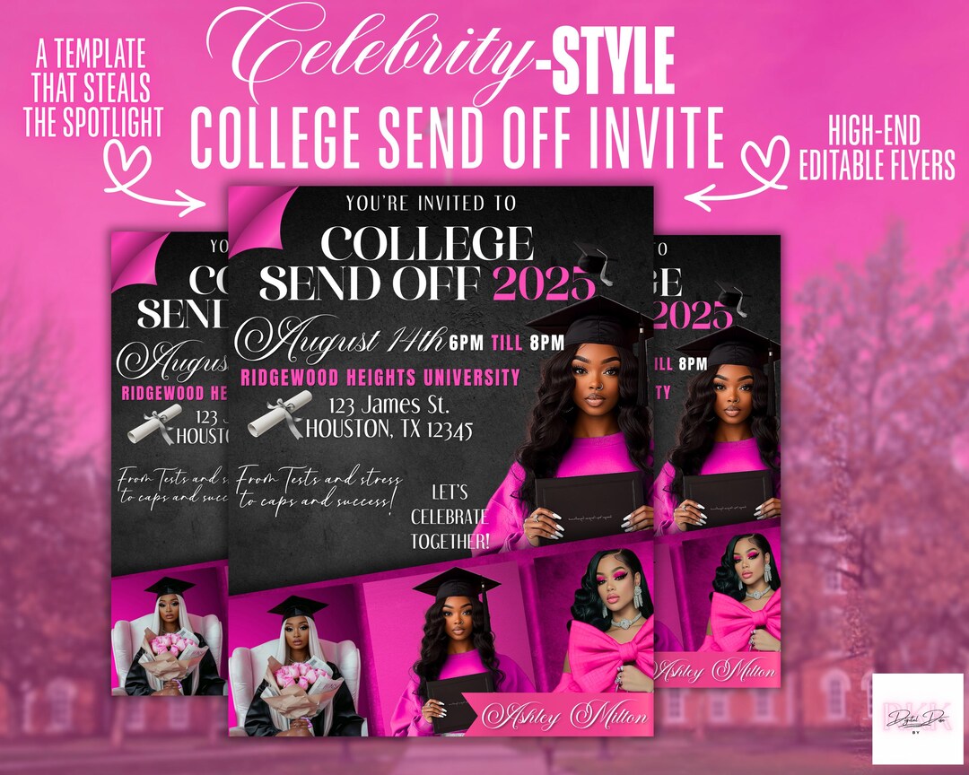College Send off Invitation Template – Pink Graduation Party Flyer ...