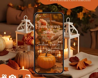 Thanksgiving Family Dinner Invitation, Editable Fall Party Evite