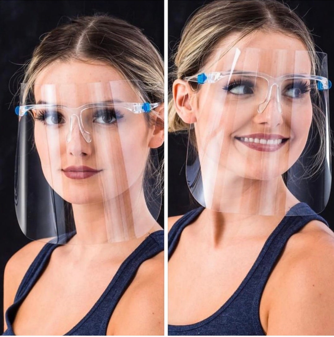 Clear Transparent Plastic Face Shield With Glasses Protective Etsy