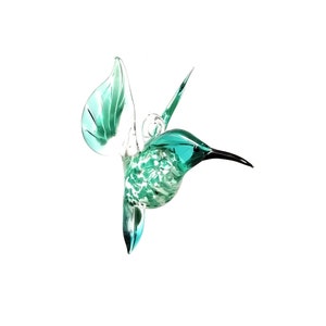 Hummingbird flying made of glass turquoise image 3