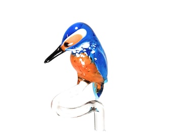Orchid stick/holder made of glass kingfisher sitting