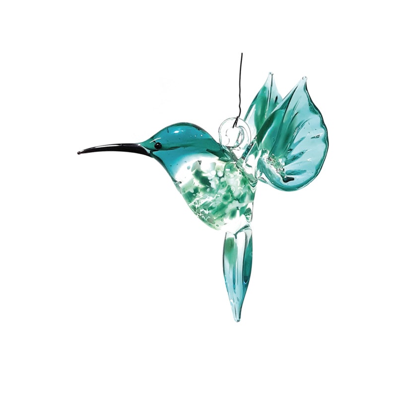 Hummingbird flying made of glass turquoise image 2