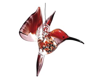 Hummingbird flying made of glass -violet/red-