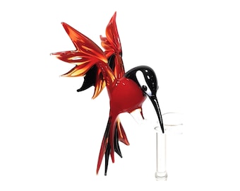 Orchideenstab/-halter aus Glas Kolibri groß fliegend rot (höhenverstellbar)
