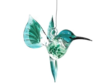 Vliegende kolibrie van glas - turkoois -