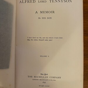 Lovely 2-volume set of 1897 hardbacks Alfred Lord Tennyson: A Memoir by his Son with many letters to and from the poet image 3