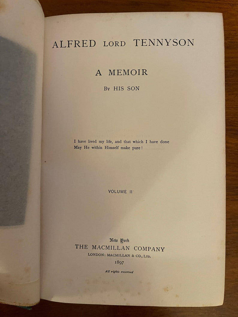 Lovely 2-volume set of 1897 hardbacks Alfred Lord Tennyson: A Memoir by his Son with many letters to and from the poet image 3