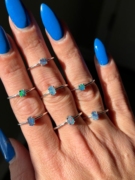 FLASHY Australian Opal Sized Sterling Silver Rings - image 3