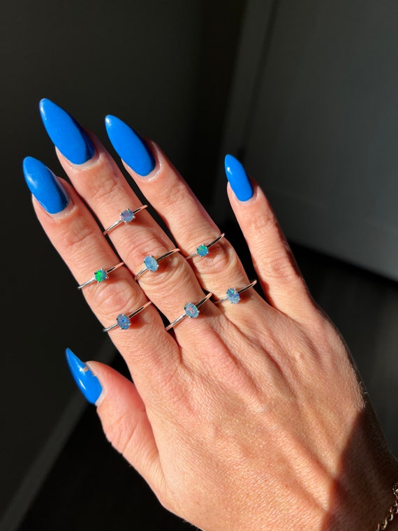 FLASHY Australian Opal Sized Sterling Silver Rings - image 1