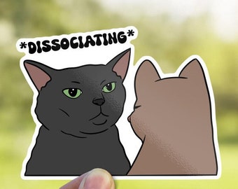 Black Cat Zoning Out Meme Sticker Decal