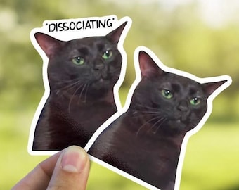 Dissociating Sticker, Zoning Out Black Cat Meme, Dissociative Sticker, Mental Health Decal